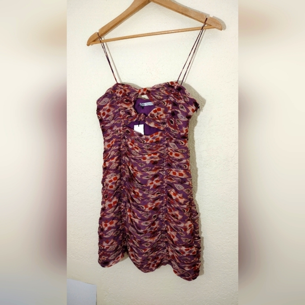 Zara Purple And Burgundy Ruched Sides Mini Dress - Picture 7 of 13